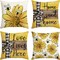 Home Sweet Home Bee Sunflower Throw Pillow Covers, 18 x 18 Inch Love Lives Here Sprin Stripes Cushion Case for Sofa Couch Set of 4